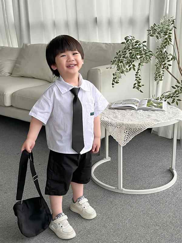 プルオーバー キッズ お坊っちゃん 半袖 さる股引き 上下仕掛ける 夏服 赤ちゃん服 ボーイズ トップス ズボン下 2点仕掛ける 薄っぺら 綿 通園 通学 普段着3