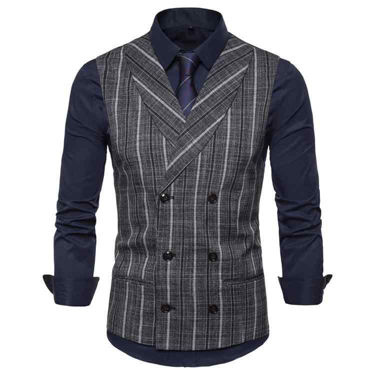 より良い 成人男性用 縞模様柄 ダブル乳ぶさ 背広地 ベスト 黒 薄墨色 珈琲 紺 薄っぺら3