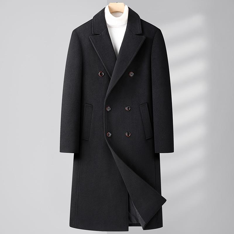 コート メンズ 男性用 ウール ロング丈 ダブルブレスト スリムフィット ビジネス 紳士服 スプリングコート 秋服 冬服 黒 ブラック グレー カーキ｜MIRAIYUKI