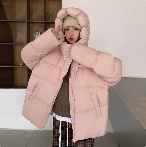 綿毛 落ち込む上衣 レディース 冬服 韓国 小っちゃい 朦々たる ゆったり 遊撃手丈 上衣 アウター 心地好い ポリエステル ナイロン パープル 白いこと 黒いこと サクラ色系