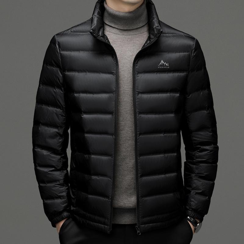 羽?服 成人男性用  立襟 無地 軽さ 防寒 アウター ポリエステル 黒いこと 薄墨色 青み 緑であること 秋冬