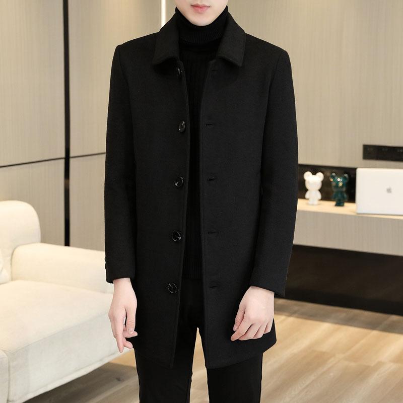 コート メンズ 男性用 ウール アウター シングルブレスト ミドル丈 ビジネス 紳士服 秋物 厚手 無地 グレー ブラック 大きいサイズ｜MIRAIYUKI