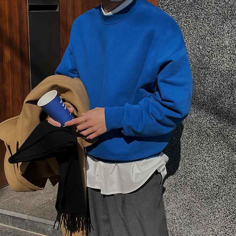 スウェット メンズ 男性用 トップス 秋冬 長袖 丸首 プルオーバー 無地 コットン ゆったり 普段使い 部屋着|MIRAIYUKI