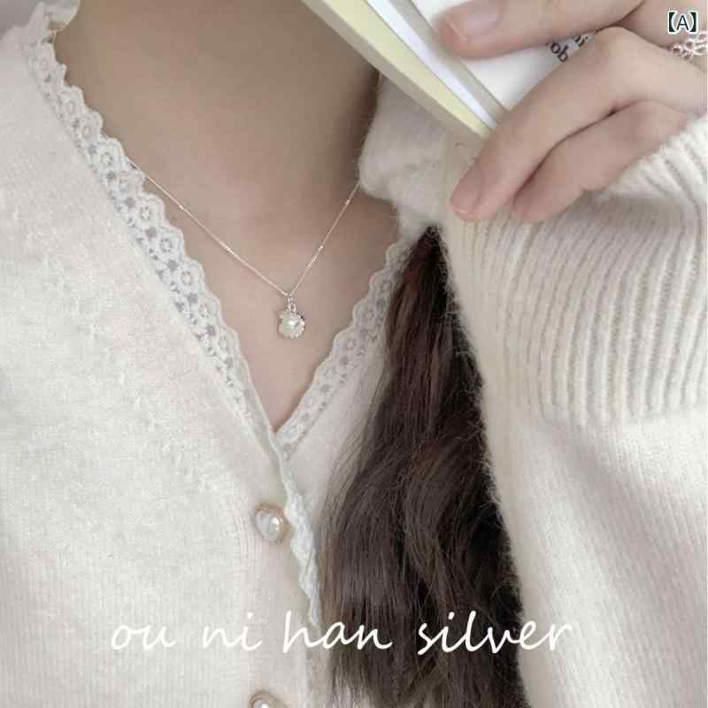 ネックレス 女性用 925シルバー 貝殻 母貝 パール 吊り下げ 鎖骨チェーン シンプル 軽量 シルバー 調節可能 長さ41cm 夏 通勤 普段使い アクセサリー 自然モチーフ 再生繊維 接触冷感 豪華感｜MIRAIYUKI