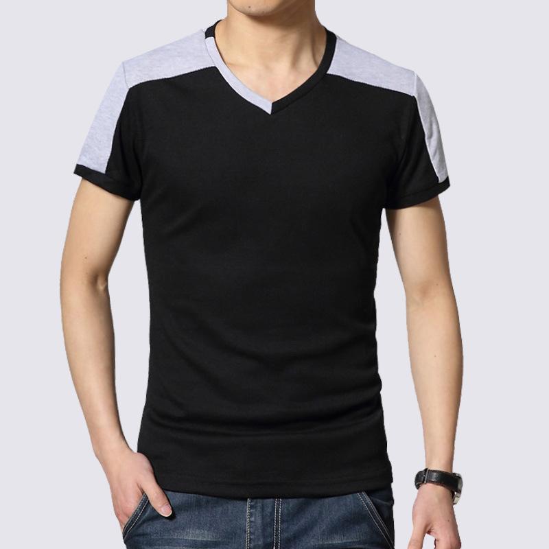 メンズ Tシャツ 短袖 切り替え 修身 綿 精梳棉 透気 防皺 抑菌 高弾 吸湿排汗 薄手 無領 Vネック ピット型 套頭 几何柄 黒 日常 青少年 青春 18-24歳 オールシーズン｜MIRAIYUKI 9,944円