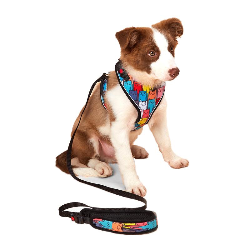 犬具 犬用 牽引ロープ ハーネス ベスト型 ペット 胴輪 メッシュ 通気性 反射ナイロン 小型犬 中型犬 散歩 お出かけ ボーダー パステルカラー｜MIRAIYUKI
