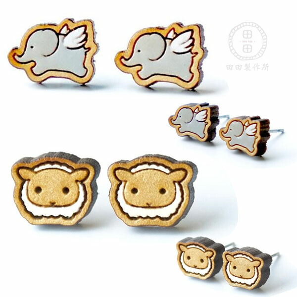 楽天市場 手作りアクセサリーピアス イヤリング 象or羊 木製 動物デザイン田田製作所 Irodori