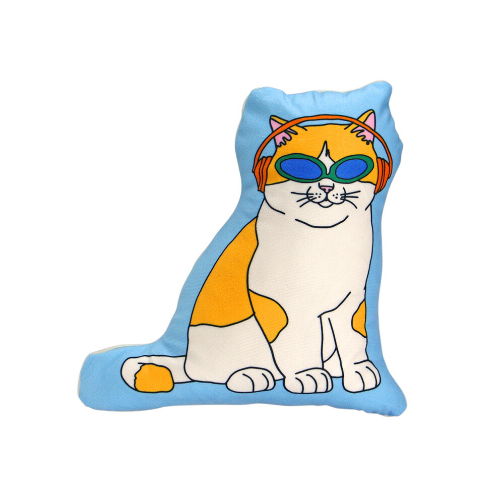 MIDORIKOMATSU「エンジョイC&Dクラブクッションキャット/ブルー」猫のイラストクッションねこネコミドリコマツ洗える洗濯ギフトプレゼントDETAILディテールTheEnjoyC&DClubCushion"Cat/Blue"