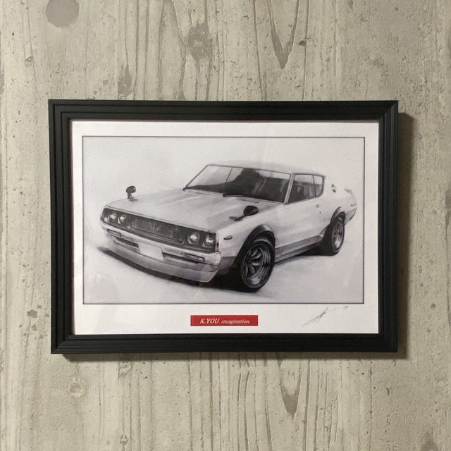 日産 ニッサン 旧車 ケンメリ２ドア 鉛筆画 イラスト Gtr デッサン サイズ 名車 スカイライン ノスタルジックカー 絵画 絵