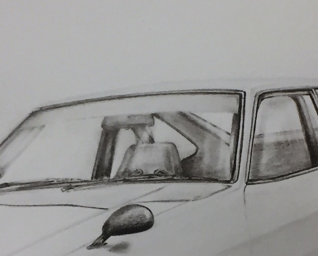 市場 ニッサン ノスタルジックカー 日産 鉛筆画 絵 絵画 旧車 デッサン イラスト ワークス角目 230ｍｍx318ｍｍ サイズ 名車 サニー 310