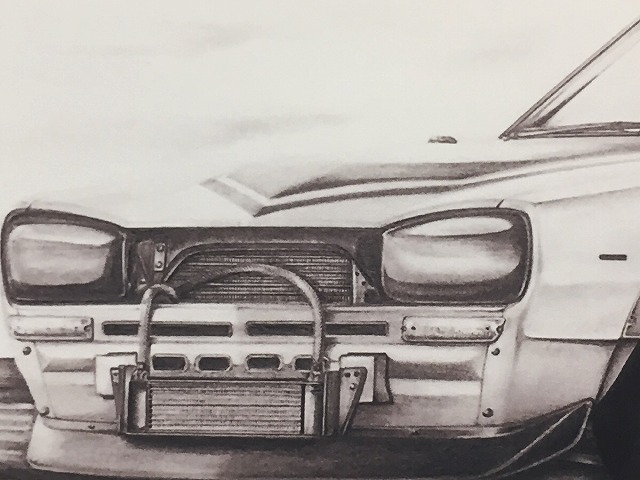 市場 日産 ハコスカレーシング ニッサン デッサン ノスタルジックカー 名車 イラスト 旧車 サイズ 絵画 スカイライン 230ｍｍx318ｍｍ 絵 鉛筆画