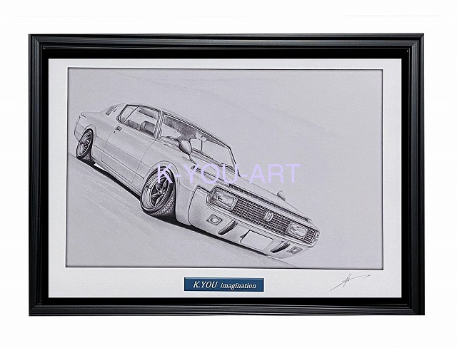 車の鉛筆画 木製フレーム付き K-YOU-ART