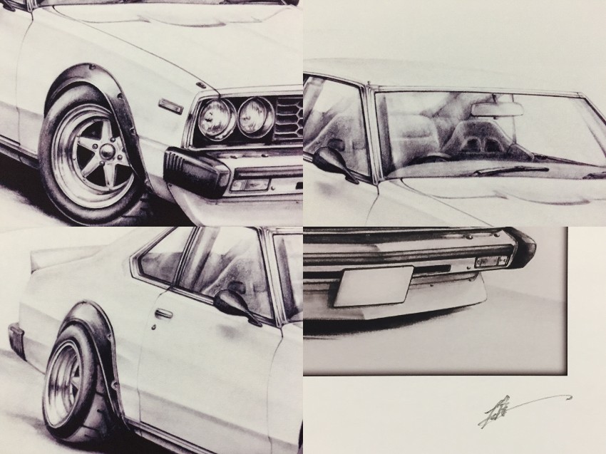 楽天市場 鉛筆画 日産 スカイライン ジャパンr 旧車 名車 イラスト 額入り 作者直筆サイン入り 原画コピー ミラーマン 楽天市場店