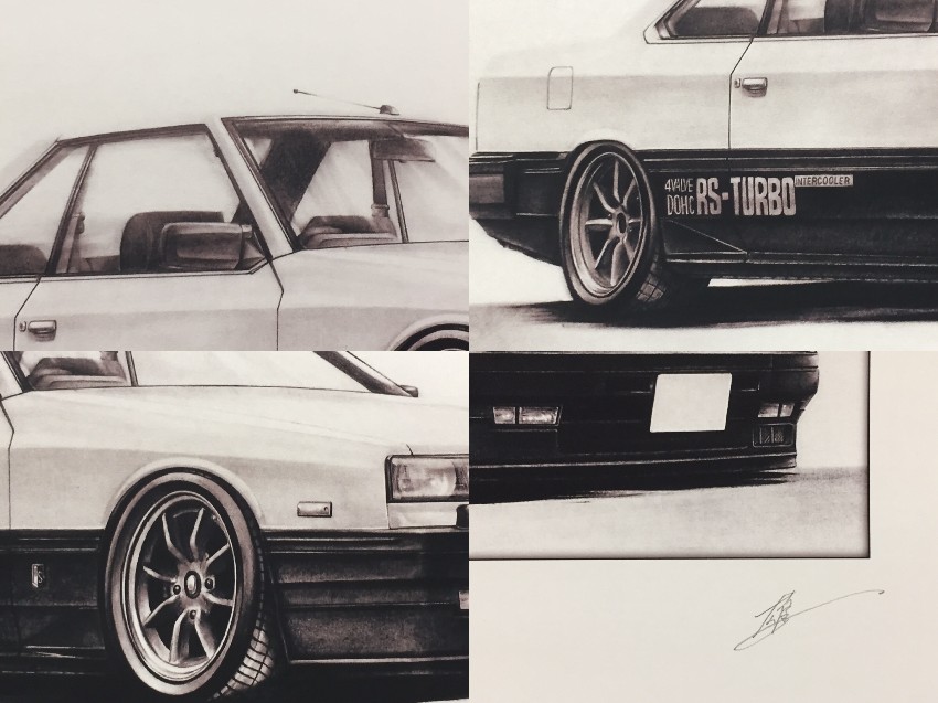 楽天市場 鉛筆画 スカイライン R30 鉄仮面後期 旧車 名車 イラスト 額入り 作者直筆サイン入り 原画コピー ミラーマン 楽天市場店