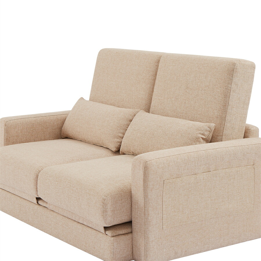 【マラソン初日！15％OFF】2 seater sofa ソファ 2人掛け 収納付き ファブリック 両側に肘掛け付き 木脚外し可能 ローソファ コンパクト ひとり暮らし カウチソファー