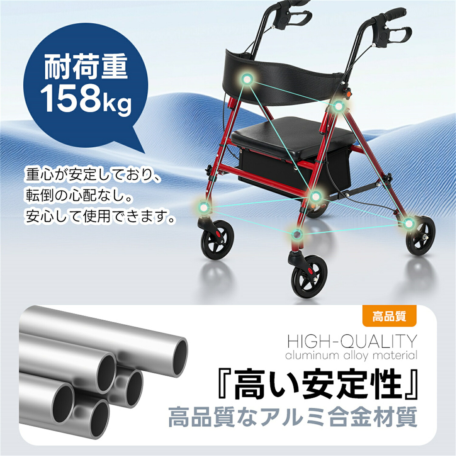 【10％OFF★4/18限定】歩行器 歩行車 シルバーカー 室外用 5段階高さ調整 折りたたみ可能 座面付き 四輪 キャスター付き おしゃれ 座れる 散歩 シニア 歩行補助 買い物 ショッピングカー 大容量 老人車 手押し車 介護 高齢者 新品【レッド】 15,466円