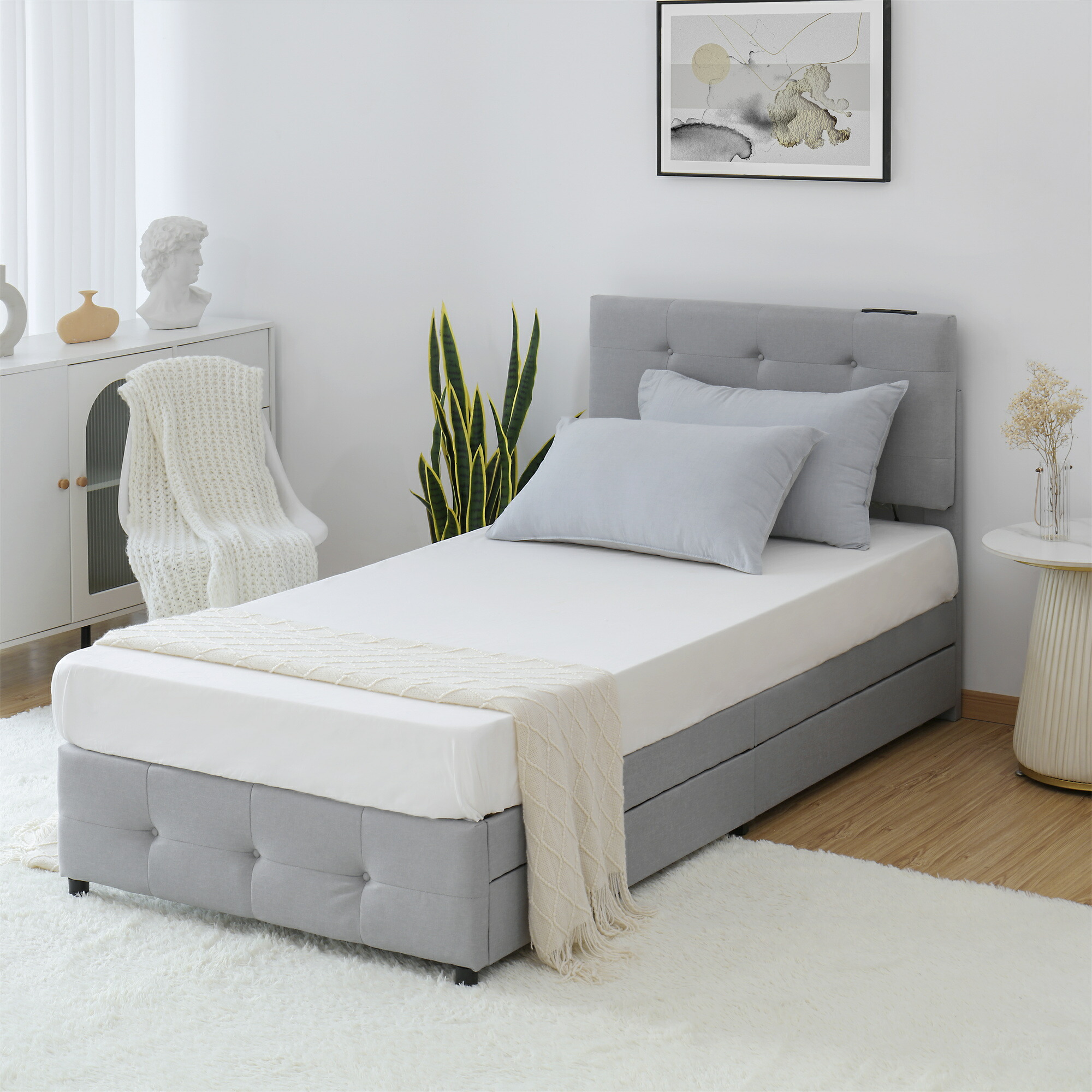 【マラソン初日！15％OFF】ファブリックベッド ベッドフレームのみ 引き出し付き シングルベッド 布貼りベッド かわいい 木製 アイアン 大人用 組立簡単 下収納 すのこベッド 北欧風 マットレスは別売り マットレス付き/無し 24,032円