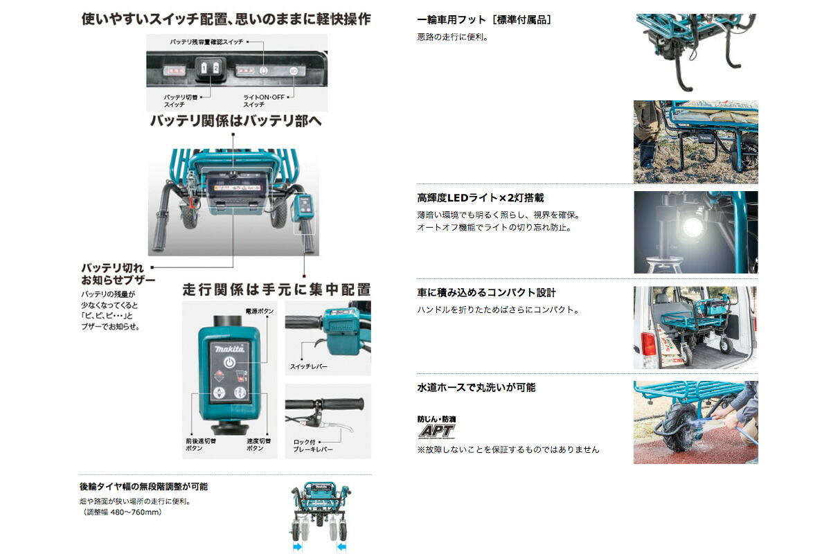 マキタ 希少 18V充電式運搬車 パイプフレームセット品 CU180DZN + A-65470 反射板 重量指定商品 リフレクタ バッテリ  長尺重量商品で送料後連絡 充電器別売 付 長尺