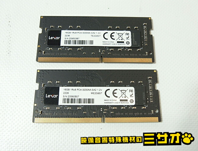 【中古】万覚え帳パソコン用記憶装置・DDR4 32GB (16GBx2枚)・Lexar 16GB 1Rx8 DDR4 パソコン4-3200AA【動くこと突きとめる済】