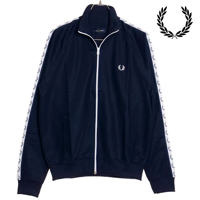 フレッドペリー FRED PERRY メンズ テープド トラックジャケット [J4620-885 FW23]　フレッド・ペリー FREDPERRY TAPED TRACK JACKET トップス 長袖 クルーネック CARBON-BLUE 紺 ネイビー系 正規取扱店｜mischief シューズ＆アパレル