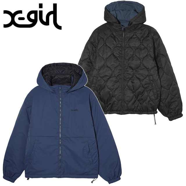 X-GIRL PUFF JACKETリバーシブル ブラック/パープル X-girl エックスガール REVERSIBLE EMBROIDERY JACKET