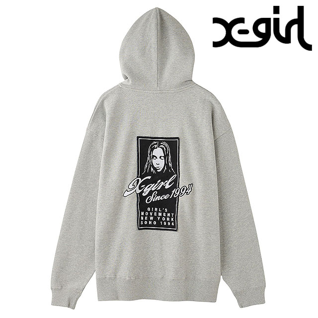 エックスガール X-girl フェイスボックスパッチ ジップアップスウェットフーディー [105253012005 FW25] FACE BOX PATCH ZIP UP SWEAT HOODIE レディース xgirl トップス フルジップ パーカー ASH 正規取扱店