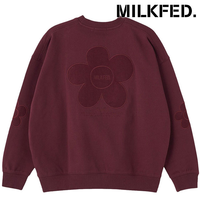 ミルクフェド MILKFED. フラワーエルボーパッチ スウェットトップ [103254012003 FW25] FLOWER ELBOW PATCH SWEAT TOP レディース トップス 長袖 プルオーバー トレーナー クルーネック バーガンディ 正規取扱店