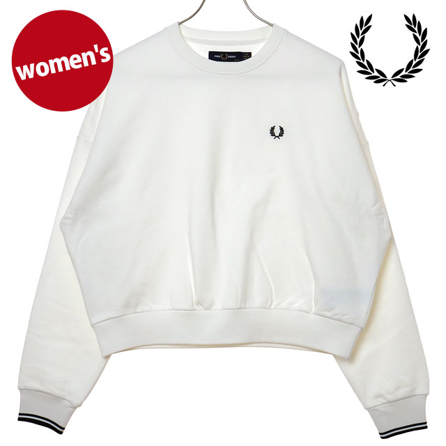 フレッドペリー FRED PERRY ティップラインスウェットシャツ [G1148-129 FW25Q4] TIPPED SWEATSHIRT レディース トップス トレーナー 長袖 クロップド丈 SNOW-WHITE 正規取扱店｜mischief シューズ＆アパレル