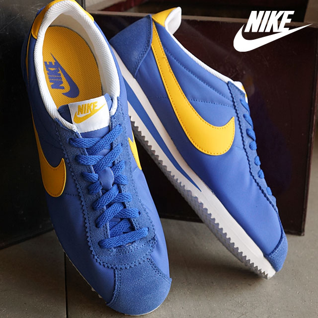 nike cortez yellow and blue