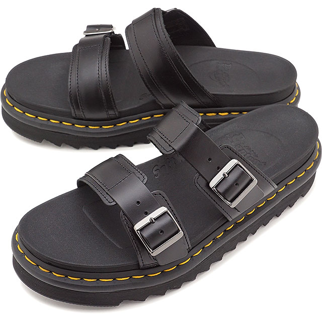 通販でクリスマス ドクターマーチン Dr Martens レザーサンダル マイルス Myles Brando メンズ レディース スライドサンダル Black Mischief ブランドのギフト Brainability Ch