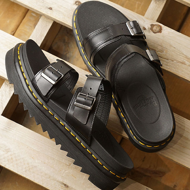 通販でクリスマス ドクターマーチン Dr Martens レザーサンダル マイルス Myles Brando メンズ レディース スライドサンダル Black Mischief ブランドのギフト Brainability Ch