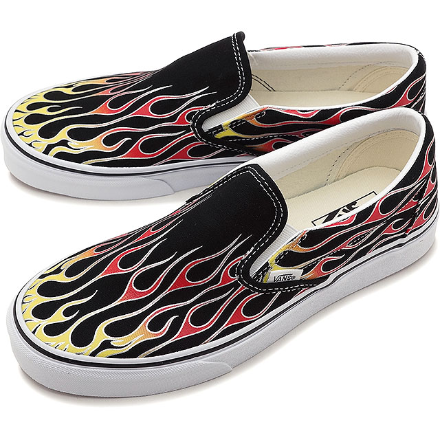 black and white vans with flames