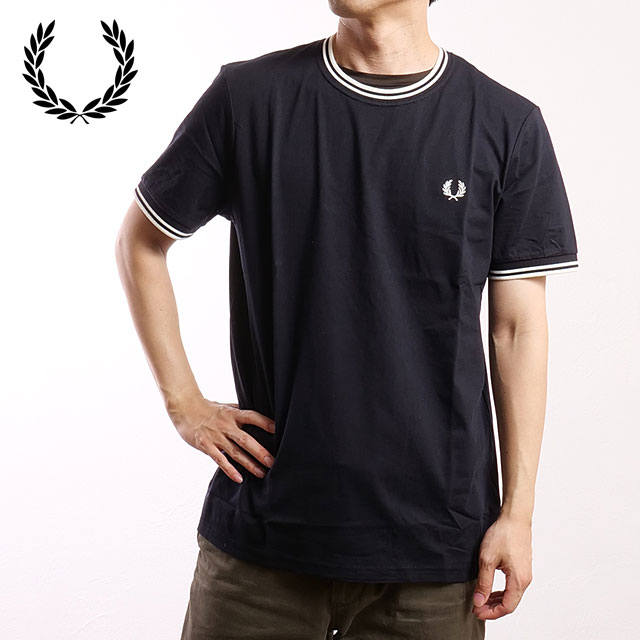 フレッドペリー FRED PERRY メンズ ツイン ティップド Tシャツ [M1588-795/M1588V-795] フレッド・ペリー FREDPERRY TWIN TIPPED T-SHIRT トップス 半袖 クルーネック NAVY 【メール便可】 正規取扱店