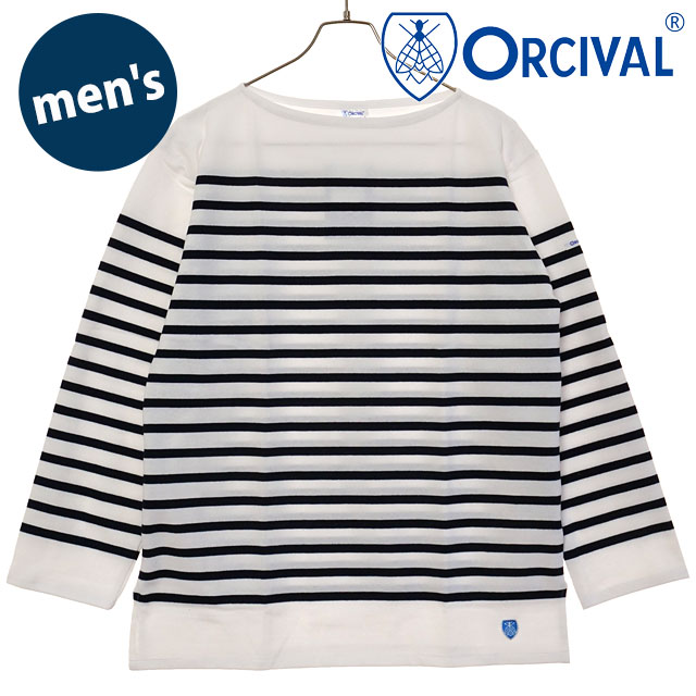 オーシバル ORCIVAL ボートネック ロングスリーブプルオーバー [#6101 SS25] BOAT NECK L/S P.O. フランス製 メンズ トップス カットソー 長袖Tシャツ ボーダー WHITE/PIRATE 正規取扱店