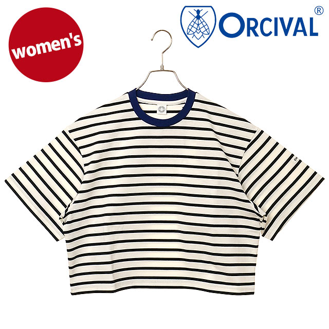 【30%OFF/SALE】【ラスト1着】オーシバル ORCIVAL ワイド クルーネック ショートスリーブプルオーバー [OR-C0416-MSD SS25] WIDE CREW NECK S/S P.O.日本製 レディース カットソー 半袖Tシャツ ボーダー ショート丈 WHITE/BLACK(BLUE-BINDER) 正規取扱店【ts】【e】【ts】