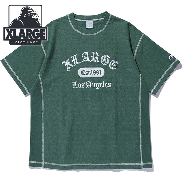エクストララージ XLARGE チャンピオン リバースウィーブ ステッチドショートスリーブTシャツ [101252011048 SS25SPOT] XLARGE×Champion REVERSE WEAVE STICHED S/S TEE メンズ トップス 半袖 コラボ GREEN 【メール便可】 正規取扱店