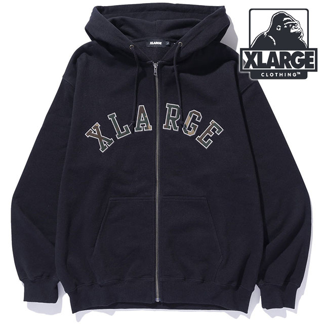 エクストララージ XLARGE メンズ カモパッチ ジップアップフーデッド スウェットシャツ [101261012012 SS26] CAMO PATCH ZIP UP HOODED SWEATSHIRT トップス 長袖 ジップパーカー 黒 BLACK 正規取扱店