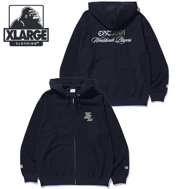 【4/20限定 最大P23倍】エクストララージ XLARGE メンズ チャンピオン ジップアップフーデッド スウェットシャツ [101261012020 SS26SPOT] XLARGE×Champion ZIP UP HOODED SWEATSHIRT トップス 長袖 パーカー フーディ 黒 BLACK 正規取扱店 11,550円
