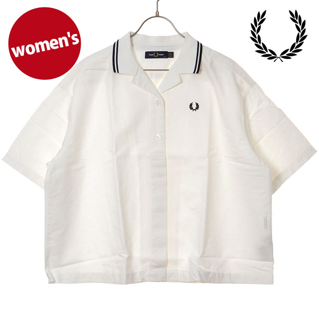 【4/18限定 最大P30倍】フレッドペリー FRED PERRY レディース ティップドプラケットディテールシャツ [G2177-129 SS26] TIPPED PLACKET DETAIL SHIRT トップス 半袖 オープンカラーシャツ ホワイト SNOW-WHITE 正規取扱店
