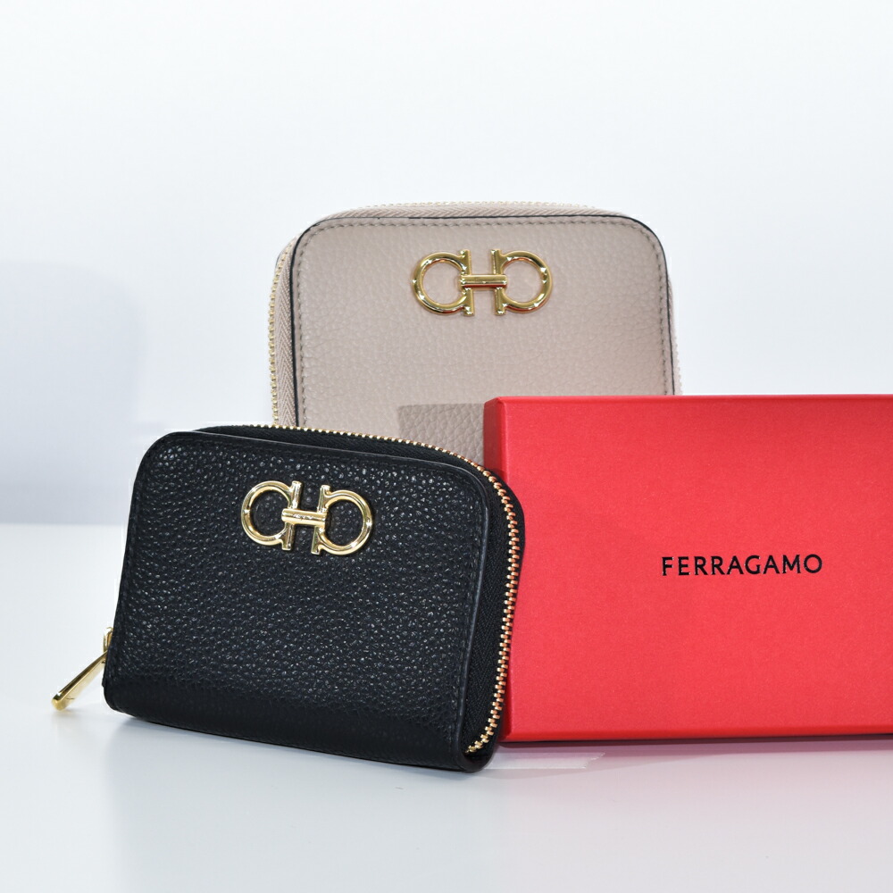 Salvatore Ferragamo レディース  コインケース ダブルガンチーニ ガンチーニ ラウンドジップ 禾穀類 220406 フェラガモ FERRAGAMO