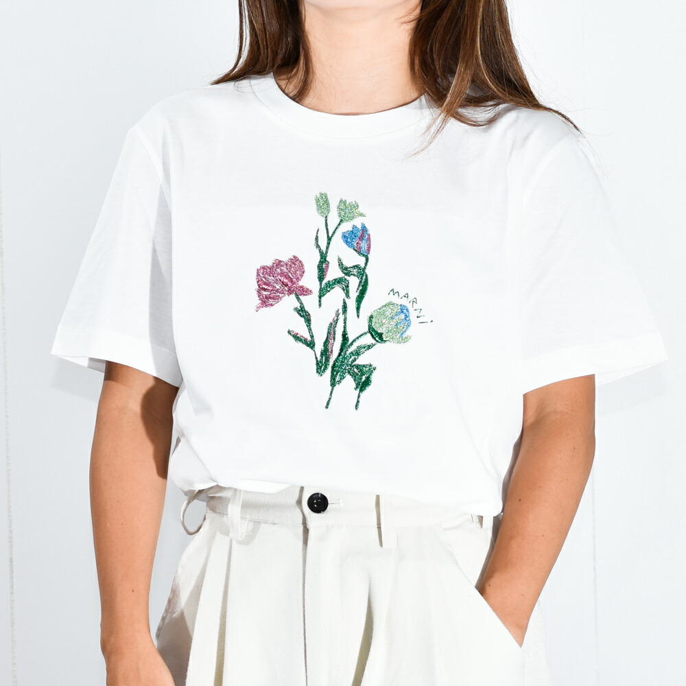 MARNIマルニ バックリボン Tシャツ 半袖カットソー フラワー プリント MARNI(マルニ)｜ドリッピングフラワープリントTシャツ | Rakuten