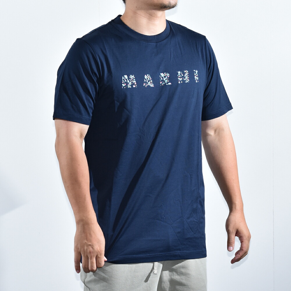 マルニ Tシャツ メンズ ロゴ 半袖 ブランド 綿100% MARNI コットン HUMU0198PQ USCW21 フラワーモチーフ ロゴT|MISH 店