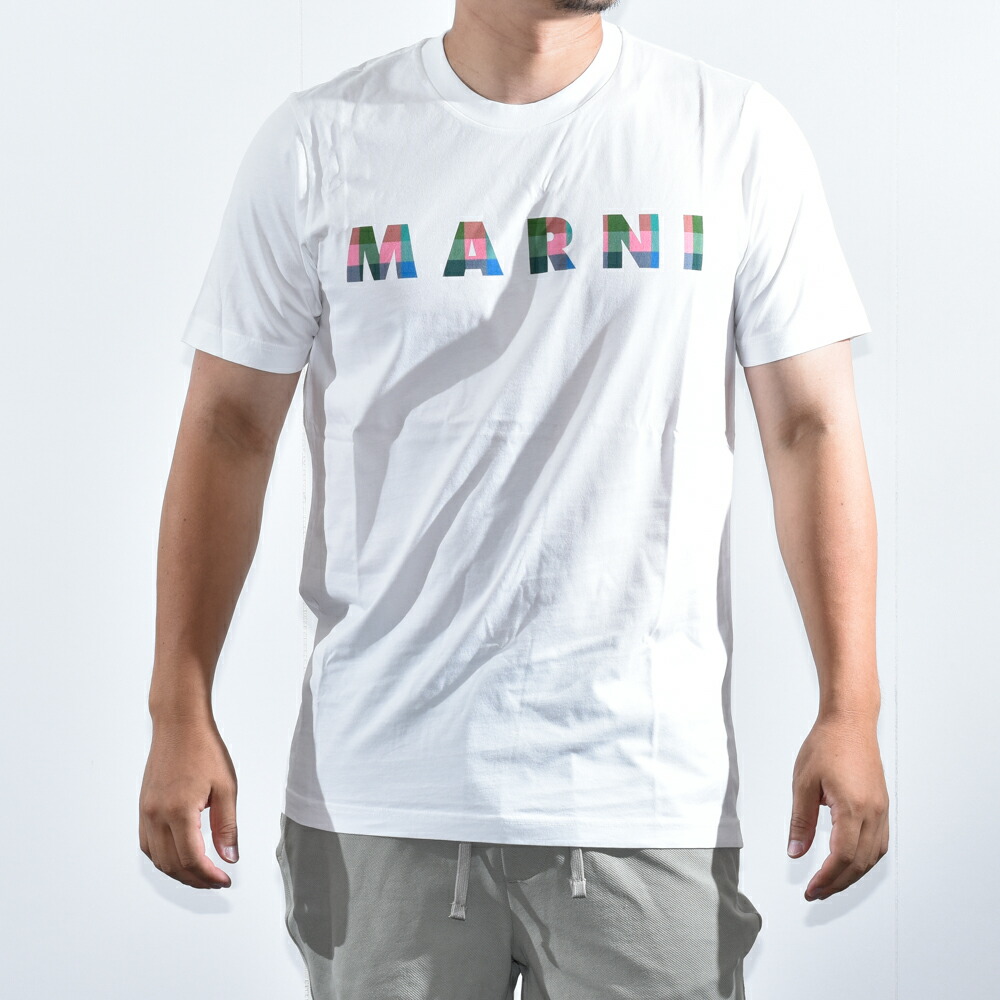 マルニ Tシャツ メンズ ロゴ 半袖 ブランド 綿100％ MARNI コットン HUMU0198PT USCW61 チェック ロゴT｜MISH　店