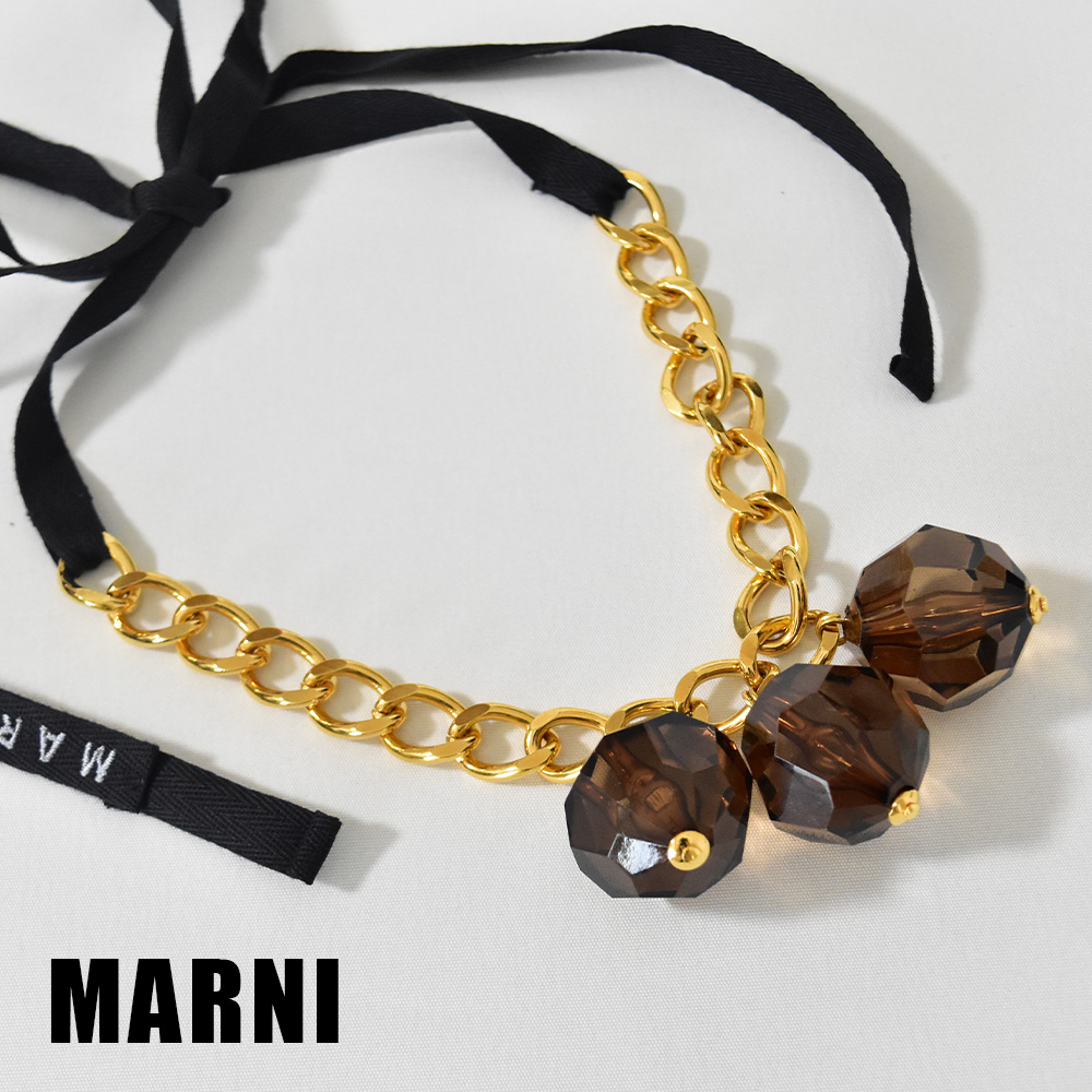 直販ショッピング 美品 マルニ MARNI ボンボン リボン ネックレス