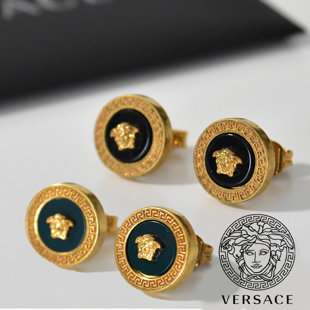 ヴェルサーチ ピアス ゴールド メデューサ レジン ブラック グリーン メンズ レディース 両耳 ブランド 金属アレルギー VERSACE  DG27256 | MISH　楽天市場店