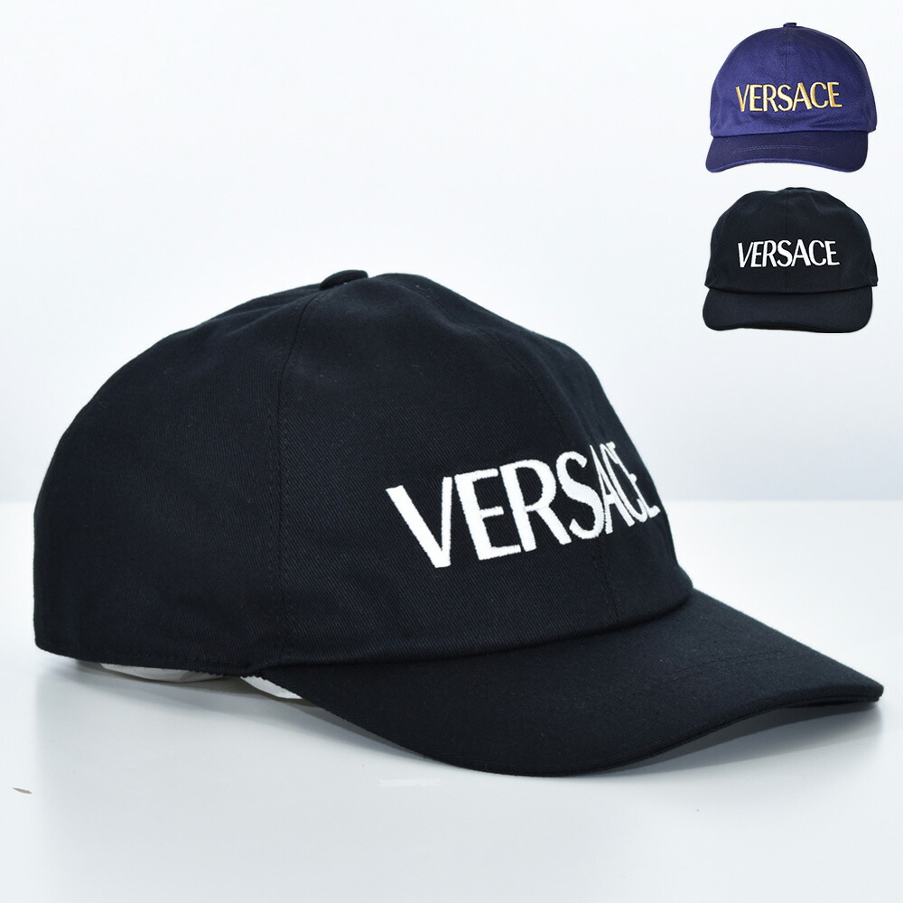 VERSACE 黒 レザー キャップ ヴェルサーチ キャップ ロゴ ブラック メンズ ICAP004S IA07230