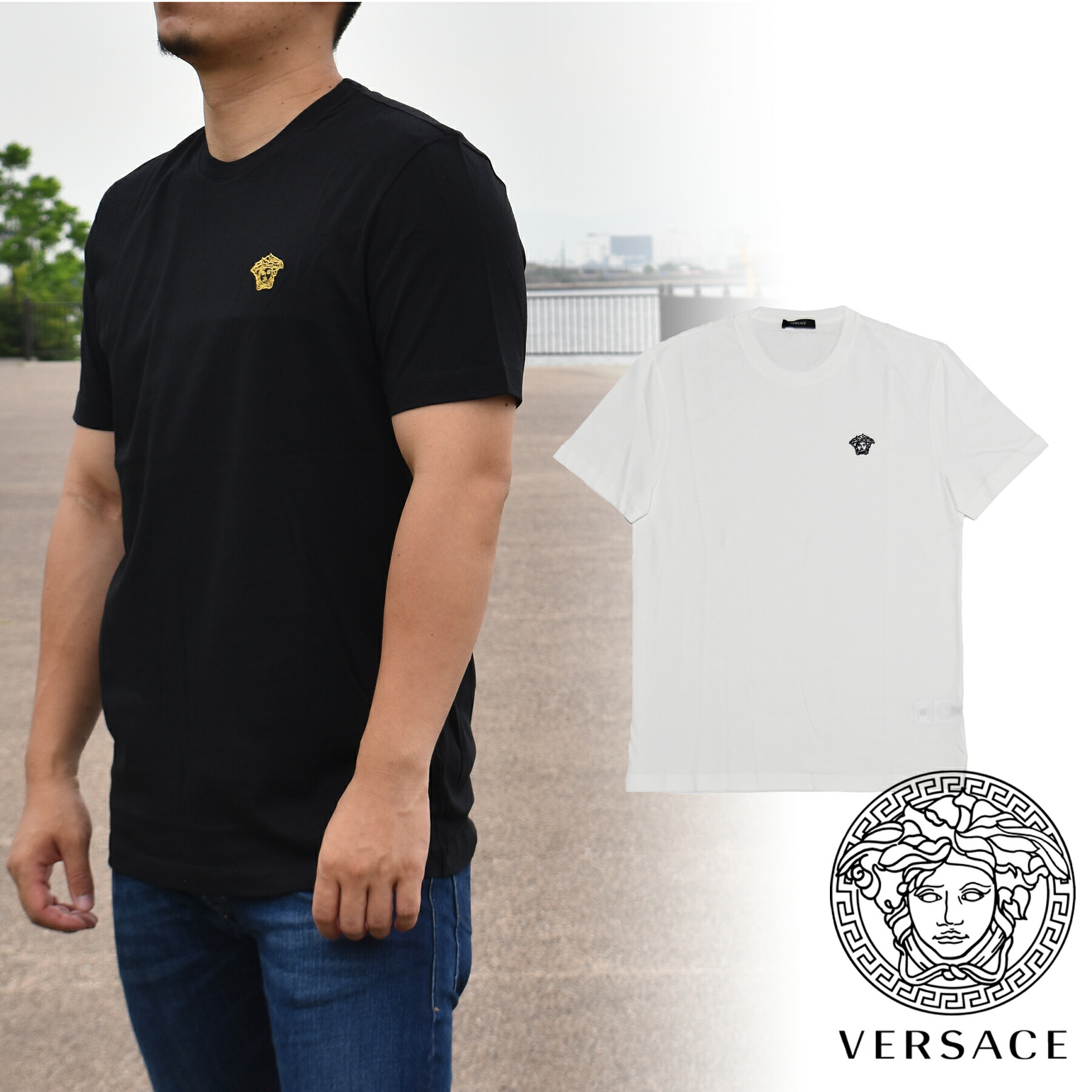 ヴェルサーチ Tシャツ メデューサ 刺繍 ワンポイント メンズ オシャレ VERSACE 綿 ベルサーチ 半袖 服 衣類 コットン | MISH　 楽天市場店