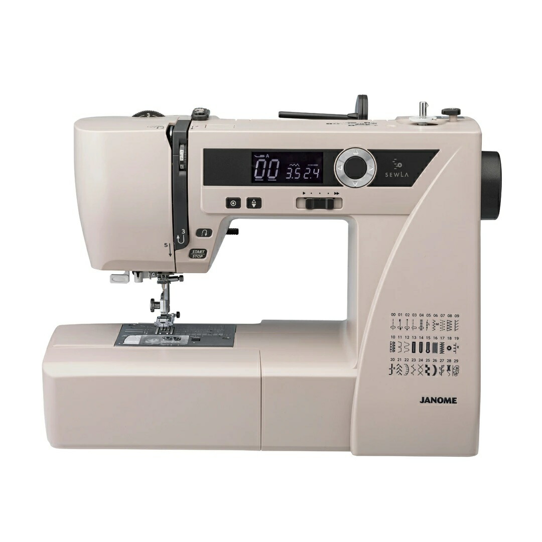 ジャノメミシン（JANOME）コンピューターミシン【ソーラ】SEWLA【グレージュ】蛇の目【送料無料】厳選された30ステッチ！スムーズな厚地の縫い始め！●6段階押さえ圧調節●ボタンホール●自動糸調子●ワンアクション糸通し●らくらく下糸セット●パワフル貫通力｜ミシンアシスト