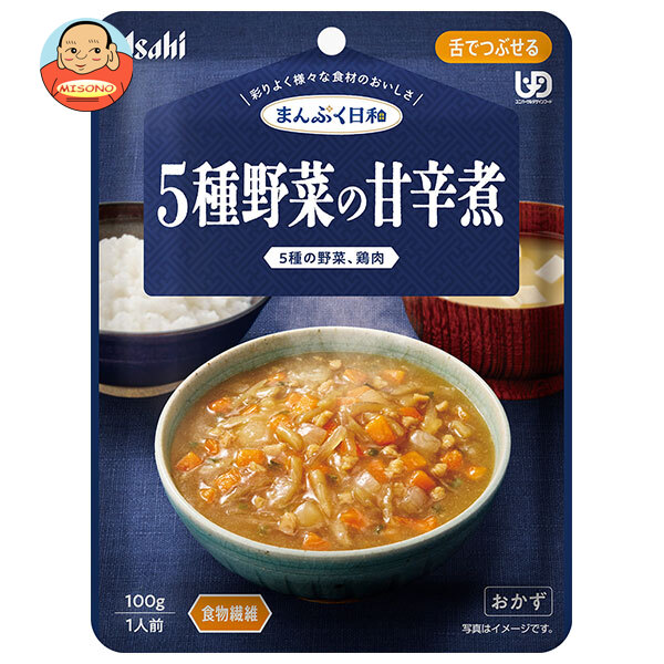 [ポイント5倍！4/10(金)1時59分まで全品対象エントリー&購入]アサヒグループ食品 まんぷく日和 5種野菜の甘辛煮 100g×24袋入×(2ケース)｜ 送料無料 介護食 柔らかい 調理済 レトルト