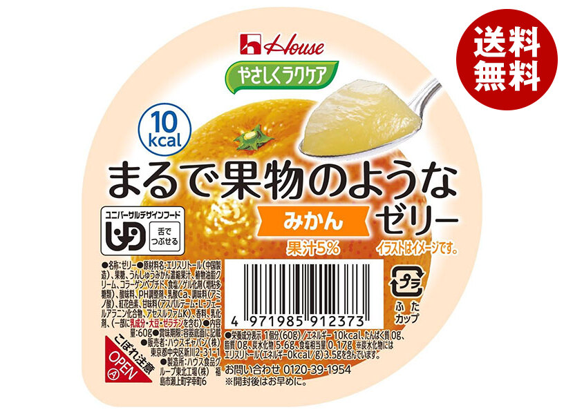 ハウス食品 やさしくラクケア まるで果物のようなゼリー みかん 60g×48個入×(2ケース)｜ 送料無料 ケアフード くだもの 低カロリー 介護食 舌でつぶせる